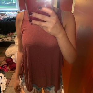 American Eagle Red Lace up Tank